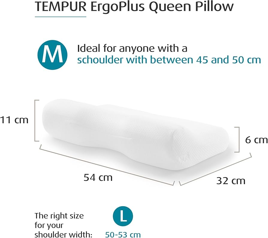 TEMPUR ErgoPlus Memory Foam Pillow Queen M, Ergonomic Neck Support